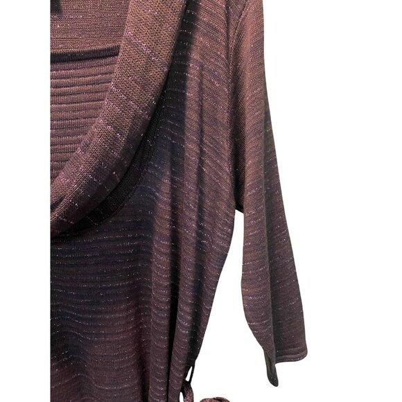 AGB Woman Plus Size 1X Purple with Metallic Thread Cowl Neck Tunic Sweater With - Picture 3 of 9